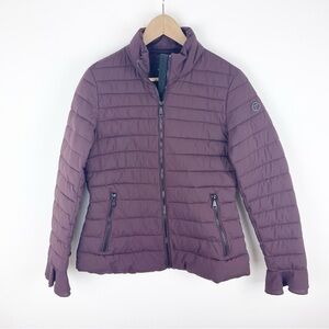 Tahari Puffer Zip Front Eggplant Coat Size Medium